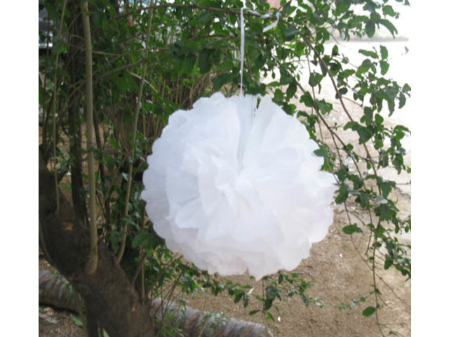 10 White Tissue Paper Pom Poms Wedding Party Decoration 20cm Dia - Click Image to Close